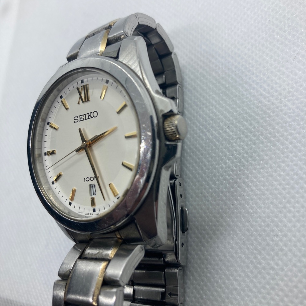 Classic Vintage Seiko 7N42 100M White Face Two Tone Bracelet